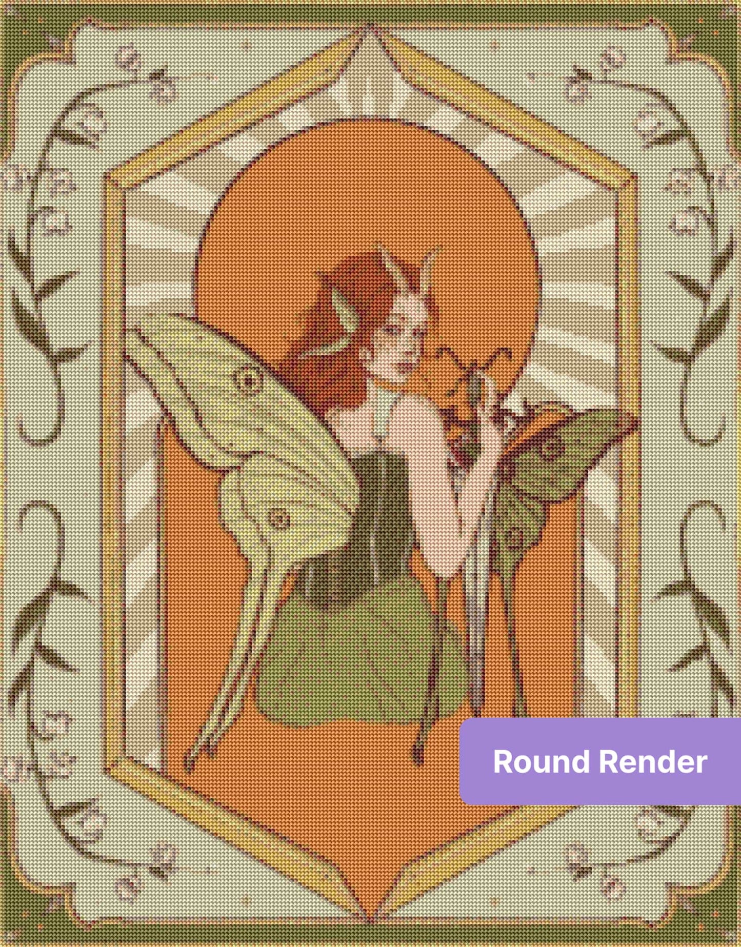 Fantasy fairy with butterfly wings, botanical border, and vintage-style framed art