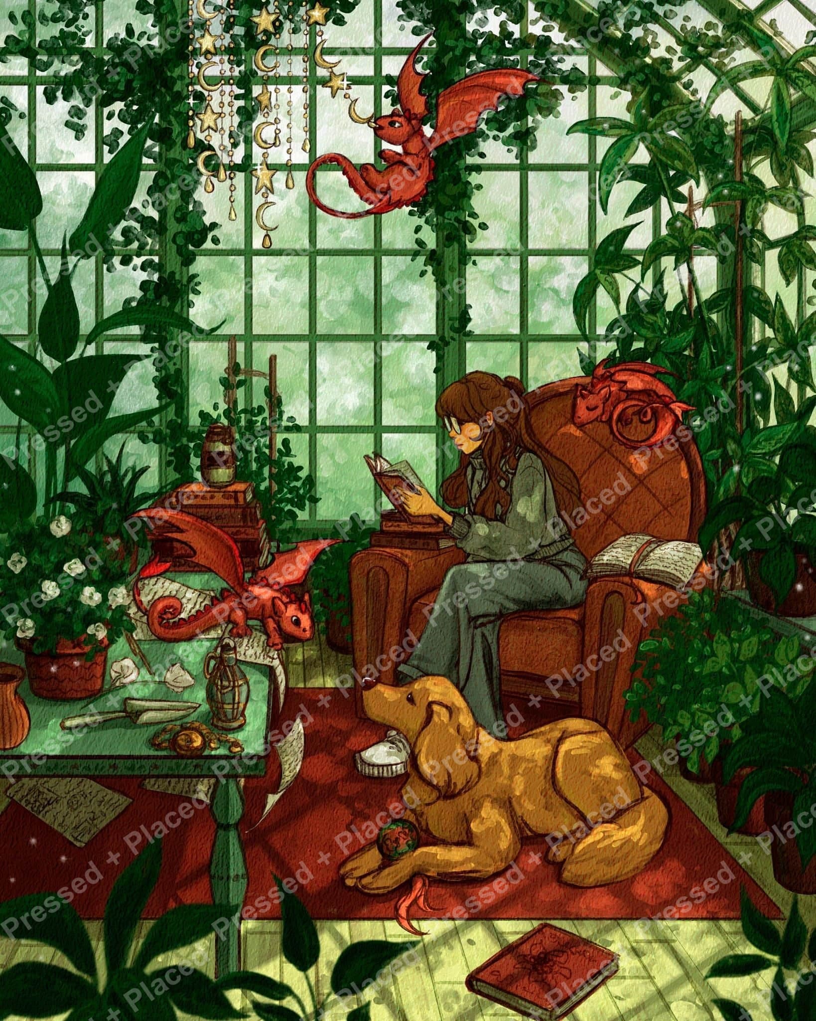 Fantasy Reading Room Diamond Painting Kit with Dragons – Pressed +