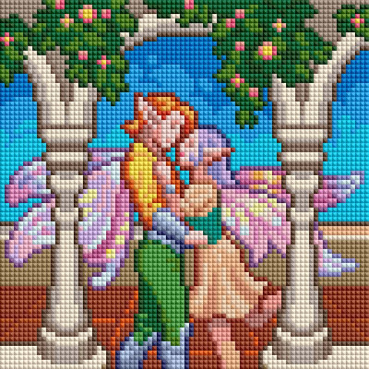 Four fantasy fairy diamond painting designs with pastel colors, unicorns, and magical midsummer scenes