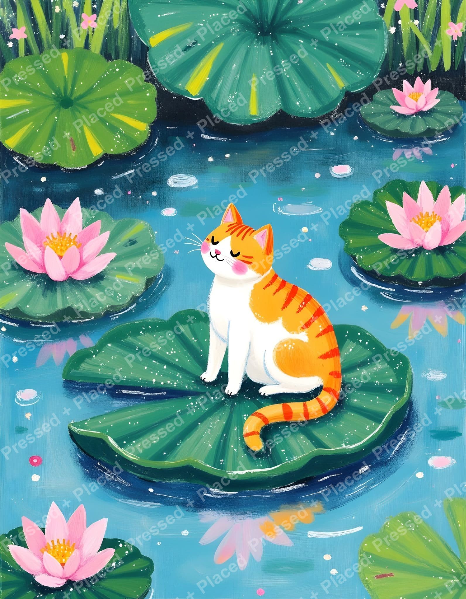 lily pad flower painting Cat on Lily Pads Diamond Painting Kit – Pressed + Placed