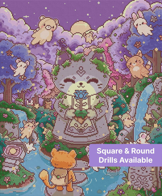 Cute pastel forest animals in a dreamy purple kawaii fantasy scene