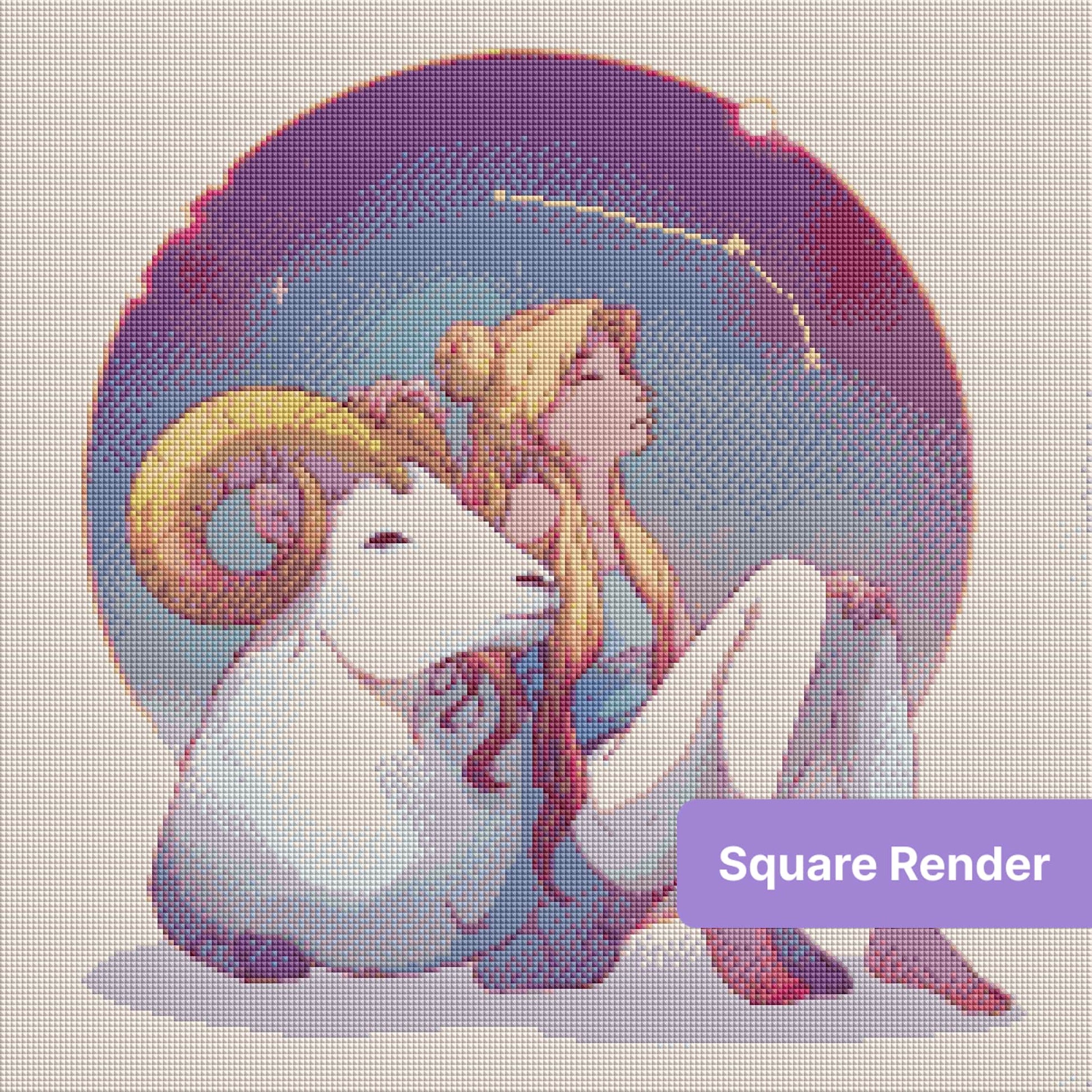 Anime-style girl with white ram in a celestial zodiac scene, soft pastel fantasy art