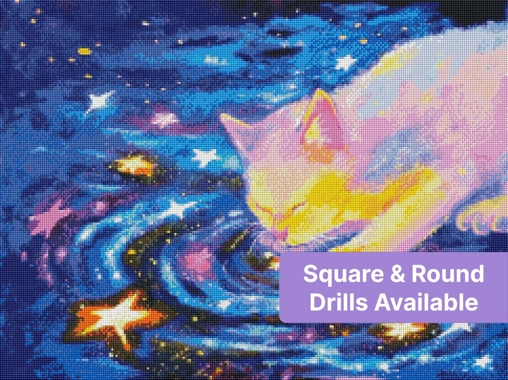 Colorful cosmic cat with stars and swirling galaxy background in fantasy style
