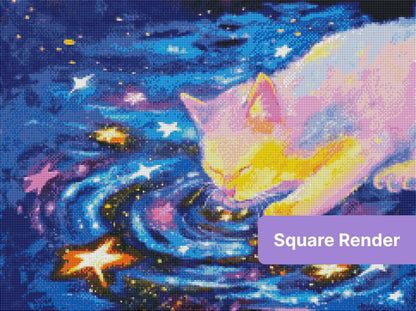 Colorful cosmic cat with stars and swirling galaxy background in fantasy style
