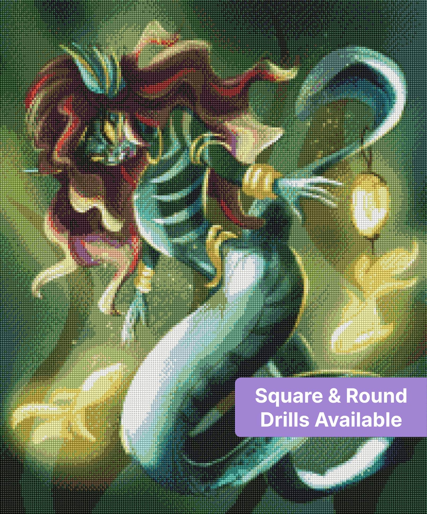Fantasy mermaid with flowing hair and glowing lanterns in a vibrant teal and gold style