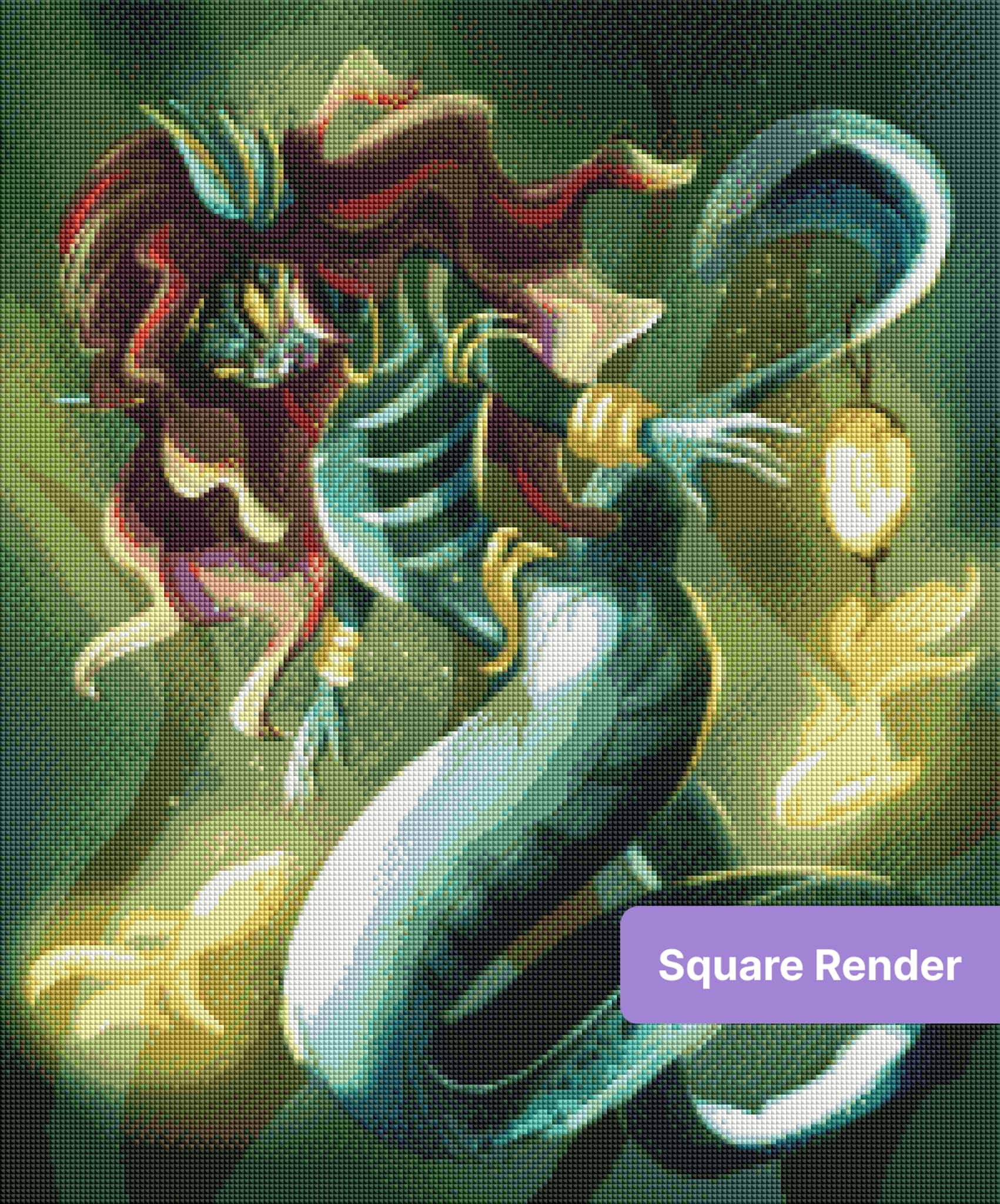 Fantasy mermaid with flowing hair and glowing lanterns in a vibrant teal and gold style