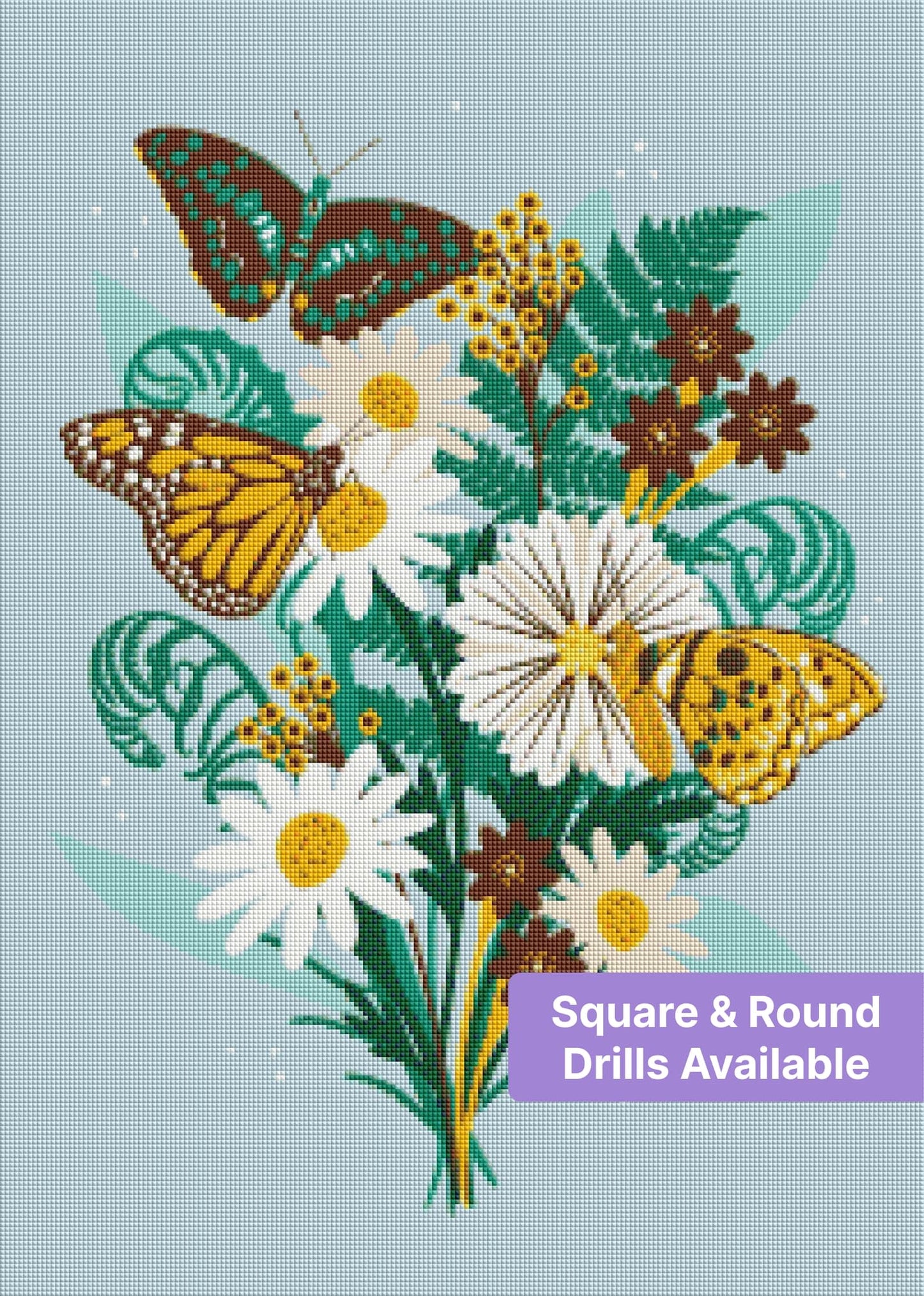 Floral bouquet with colorful butterflies in a whimsical botanical style