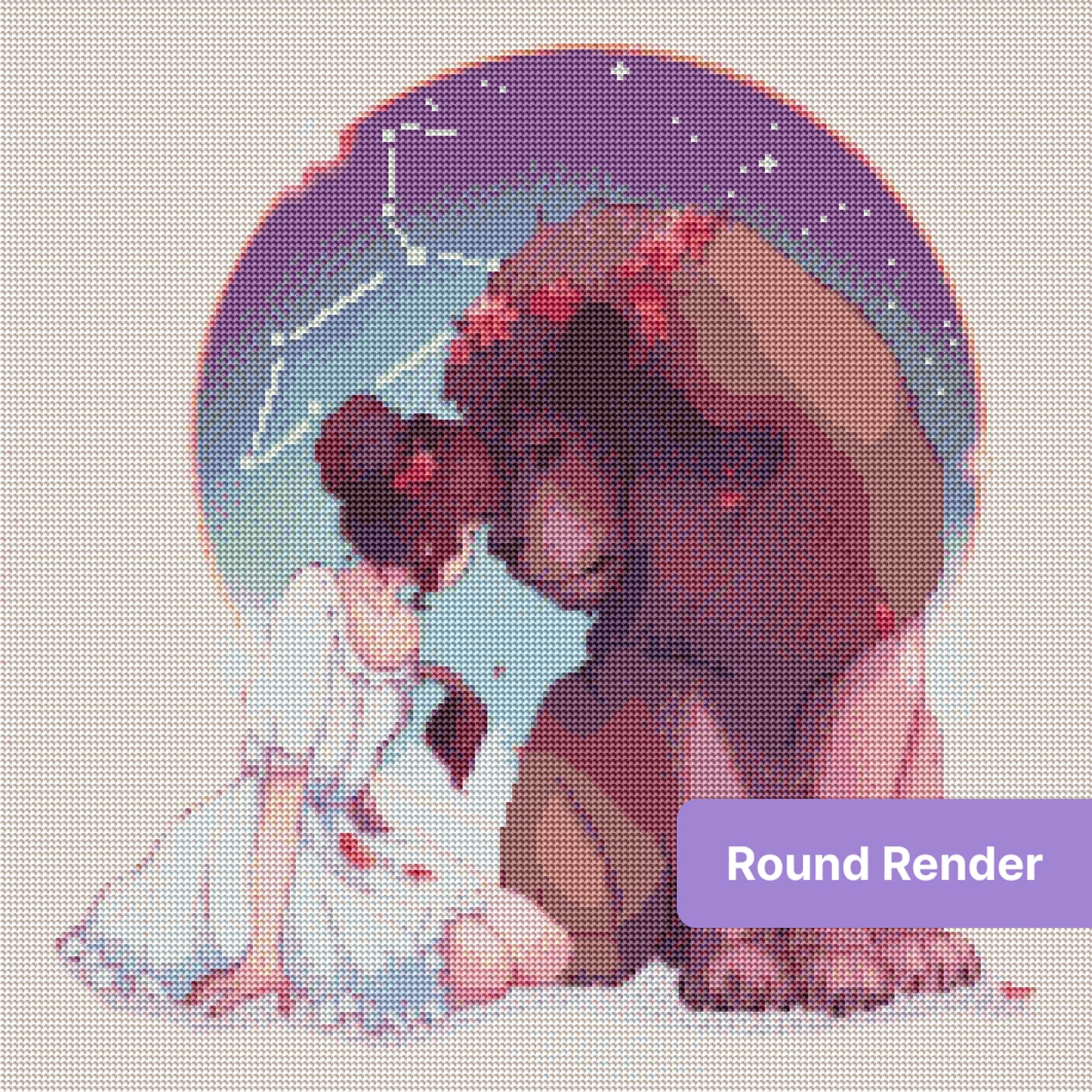 Girl and lion in a dreamy celestial fantasy style with flowers and stars