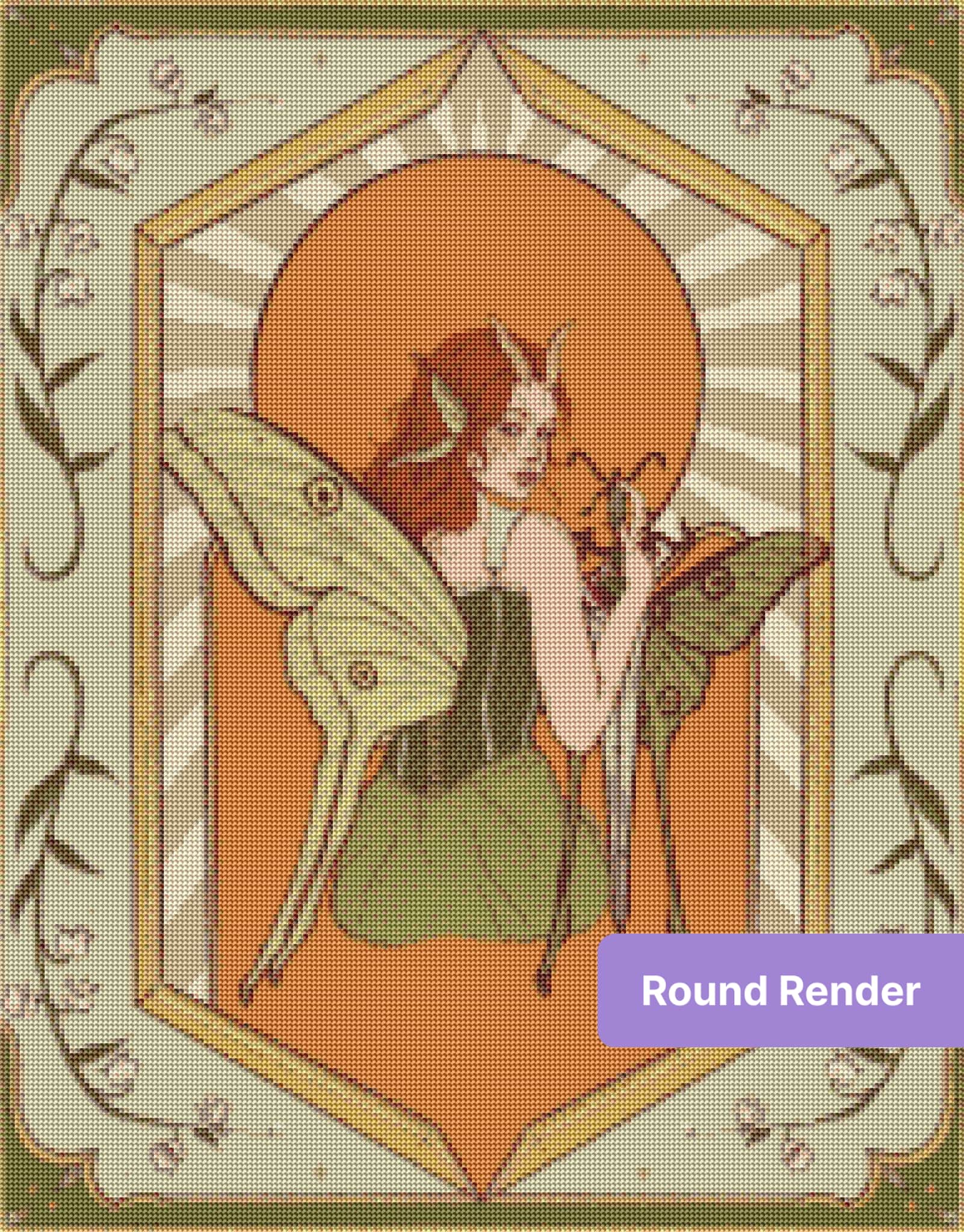 Fantasy fairy with butterfly wings, botanical border, and vintage-style framed art