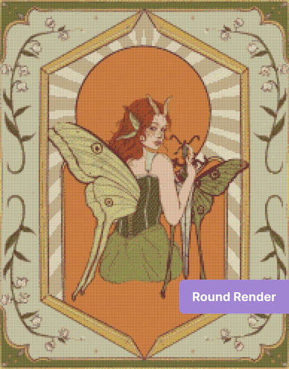 Fantasy fairy with butterfly wings, botanical border, and vintage-style framed art