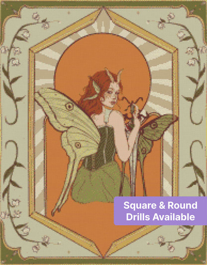 Fantasy fairy with butterfly wings, botanical border, and vintage-style framed art