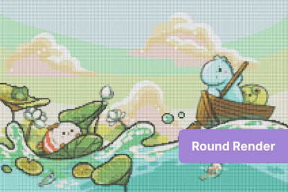 cute aquatic creatures diamond art kit featuring a cheerful frog and boat scene