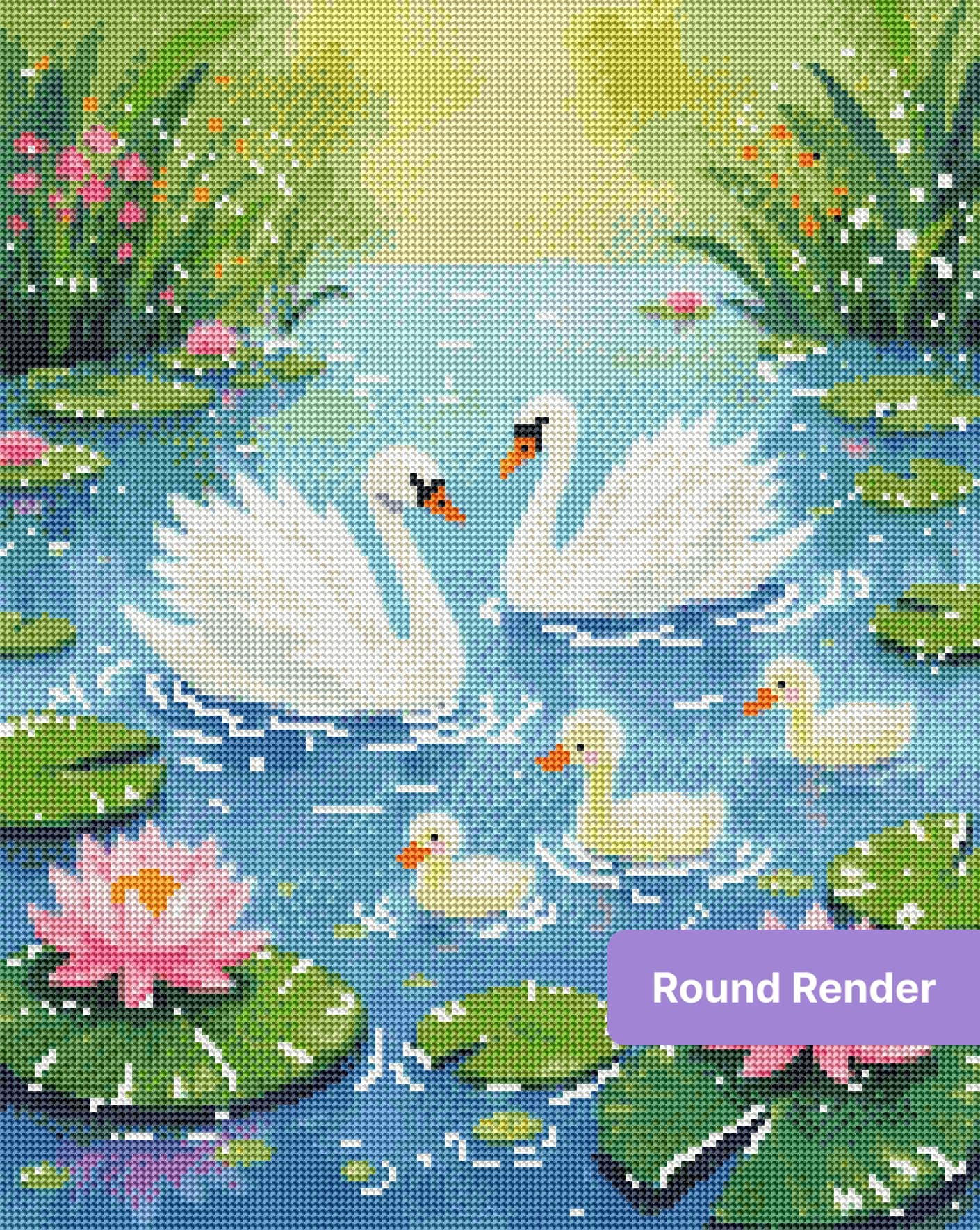 Swan Family Lily Pond Diamond Painting Kit – Pressed + Placed