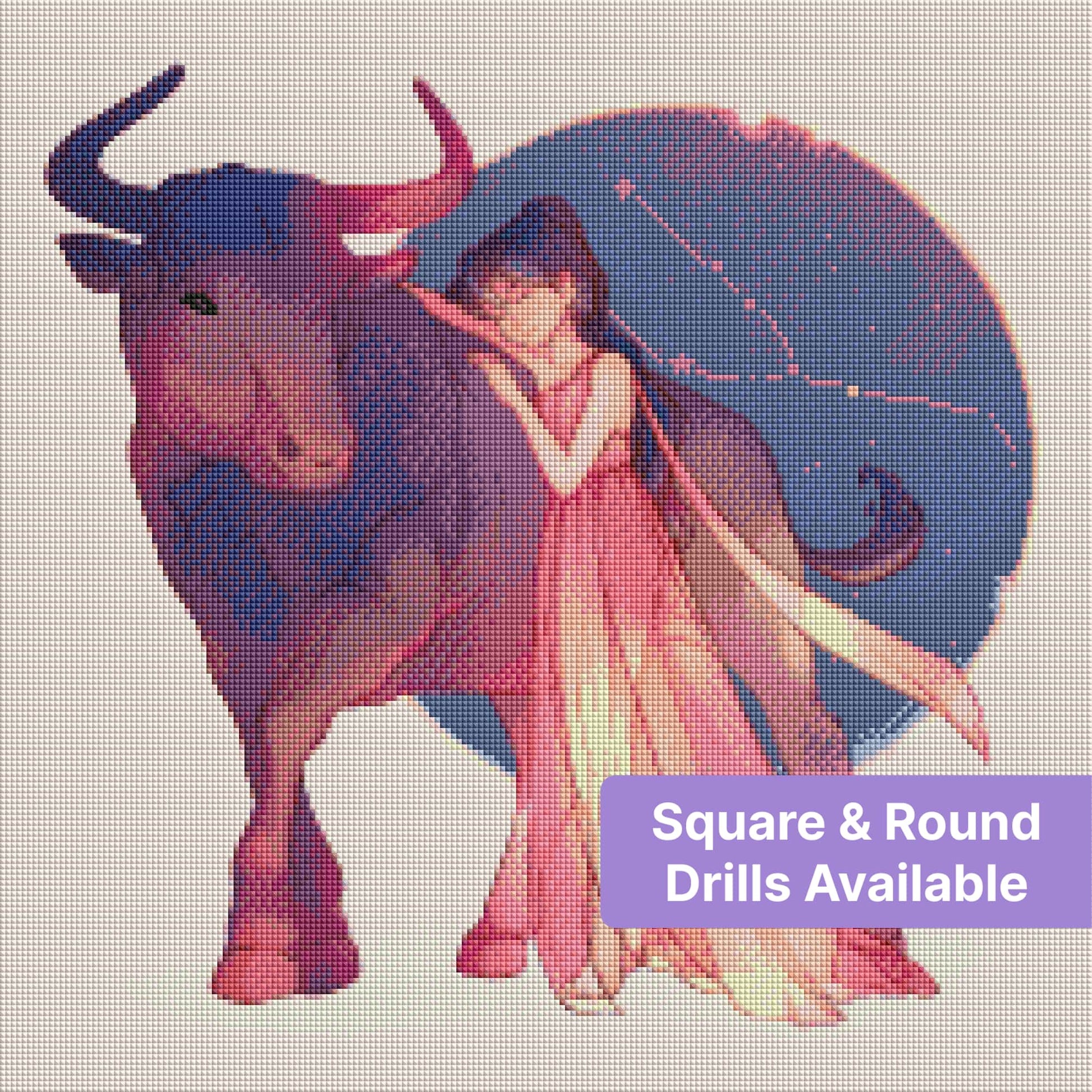Fantasy girl in flowing dress beside a bull with celestial night backdrop