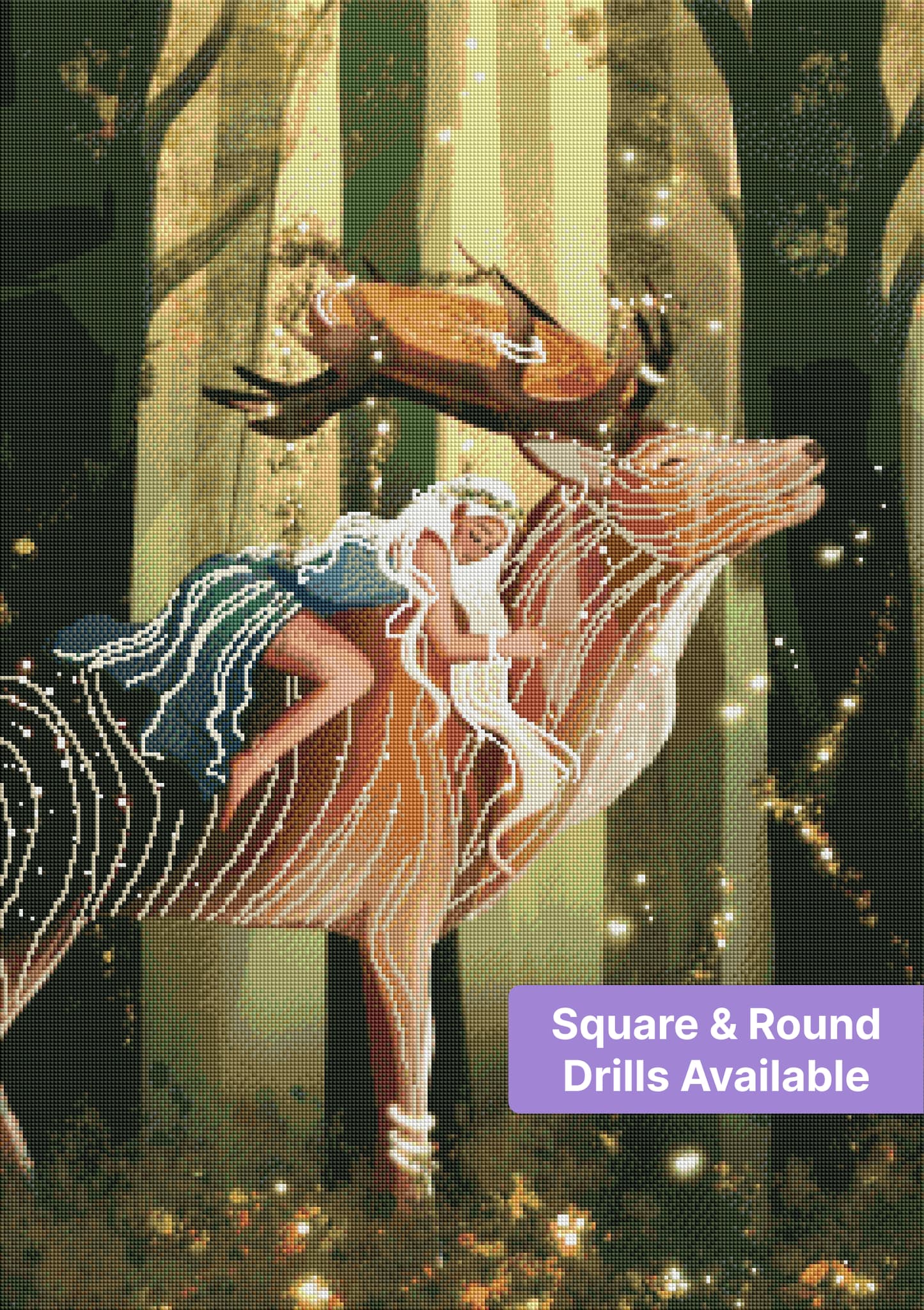 Fantasy girl embracing a deer in a glowing woodland scene