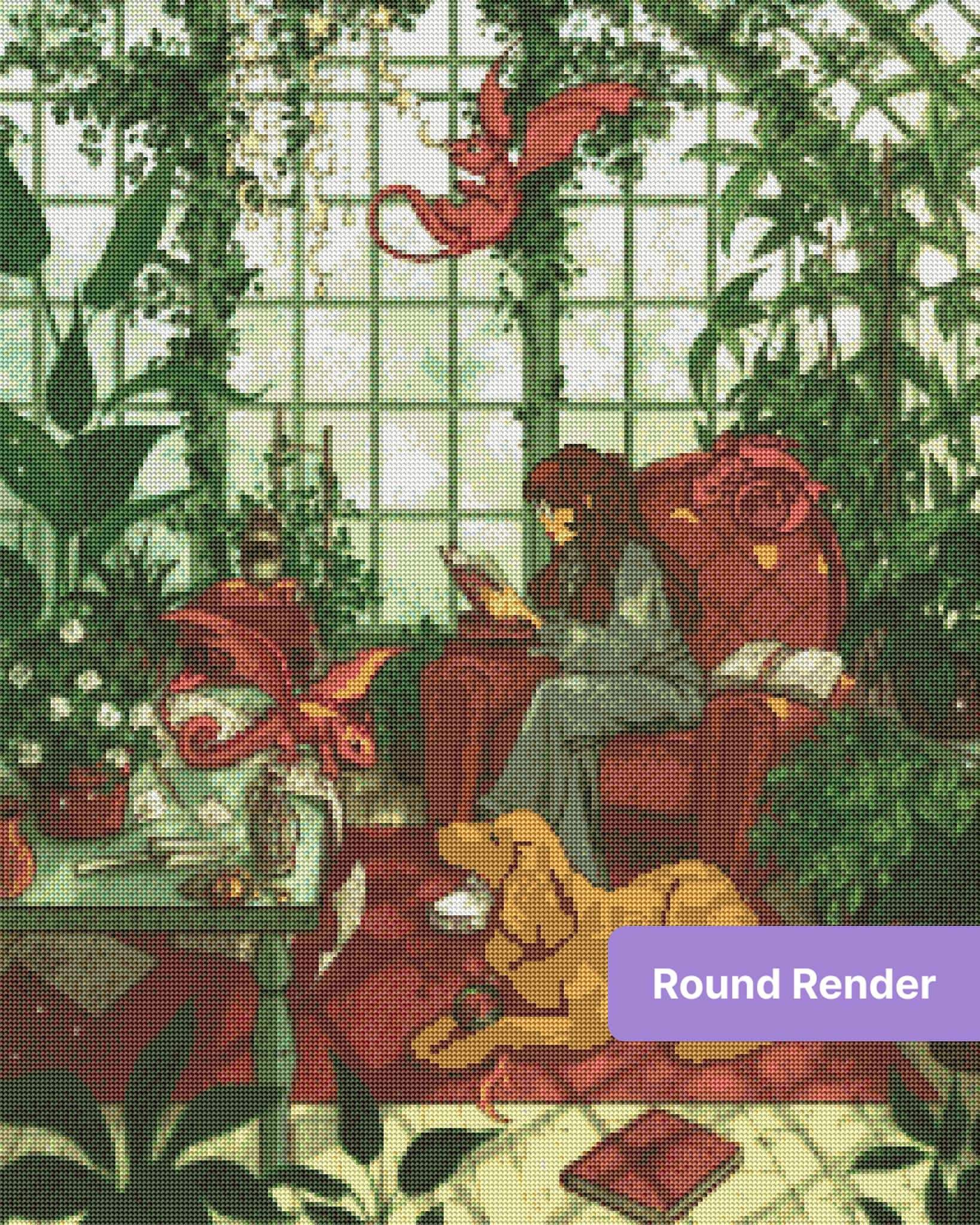 Fantasy reading room with dragons, lush greenery, and a cozy seated reader