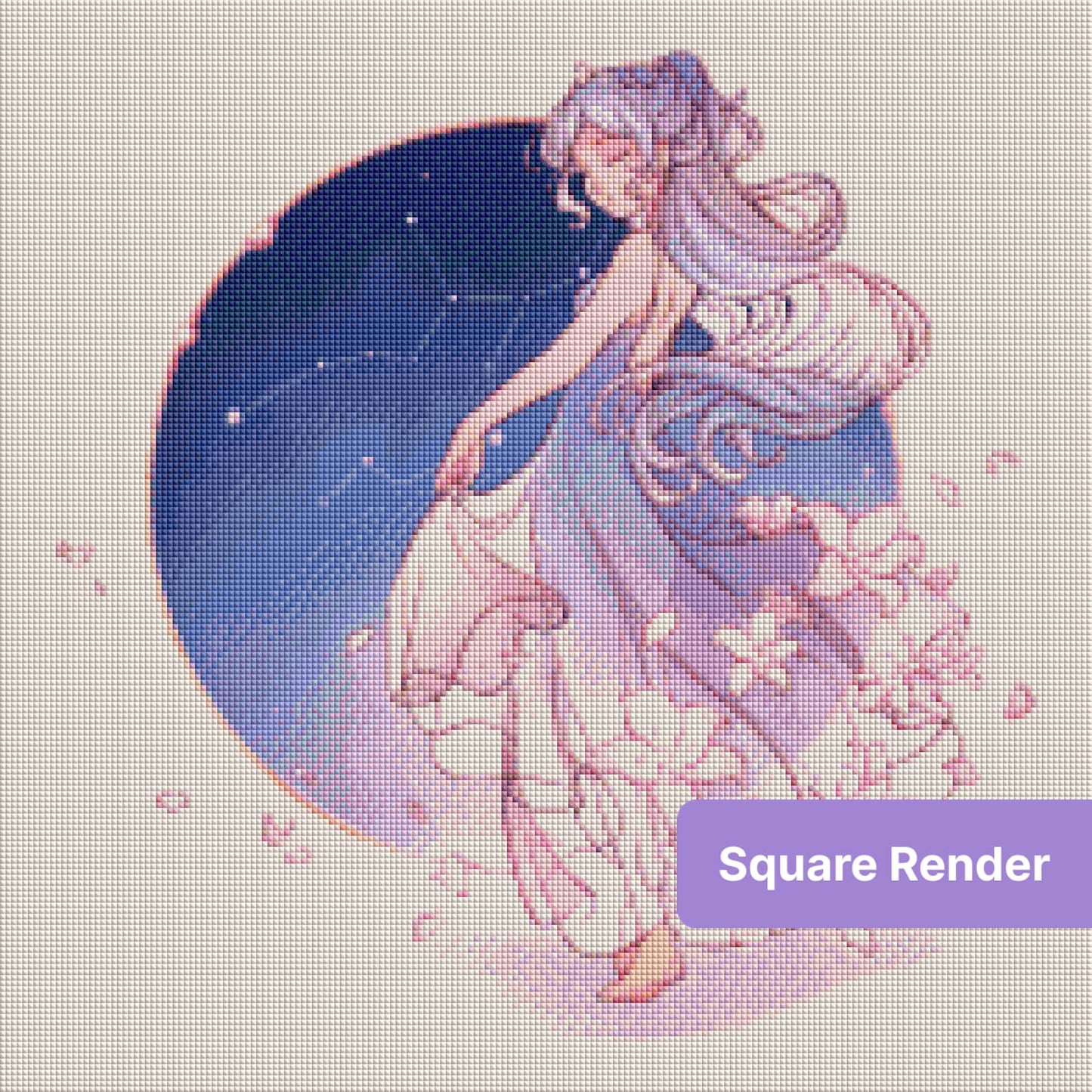 Elegant silver-haired girl with stars, flowers, and flowing dress in fantasy style