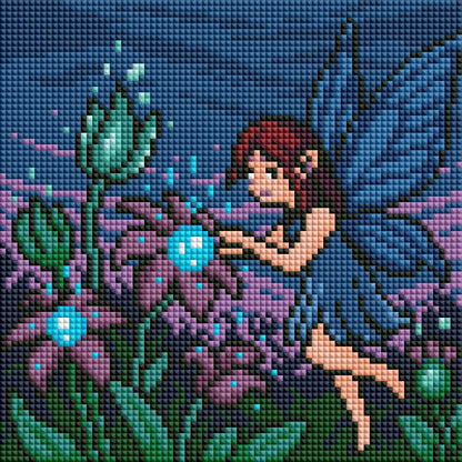 Four fairy-themed diamond painting scenes with woodland, music, and garden fantasy designs