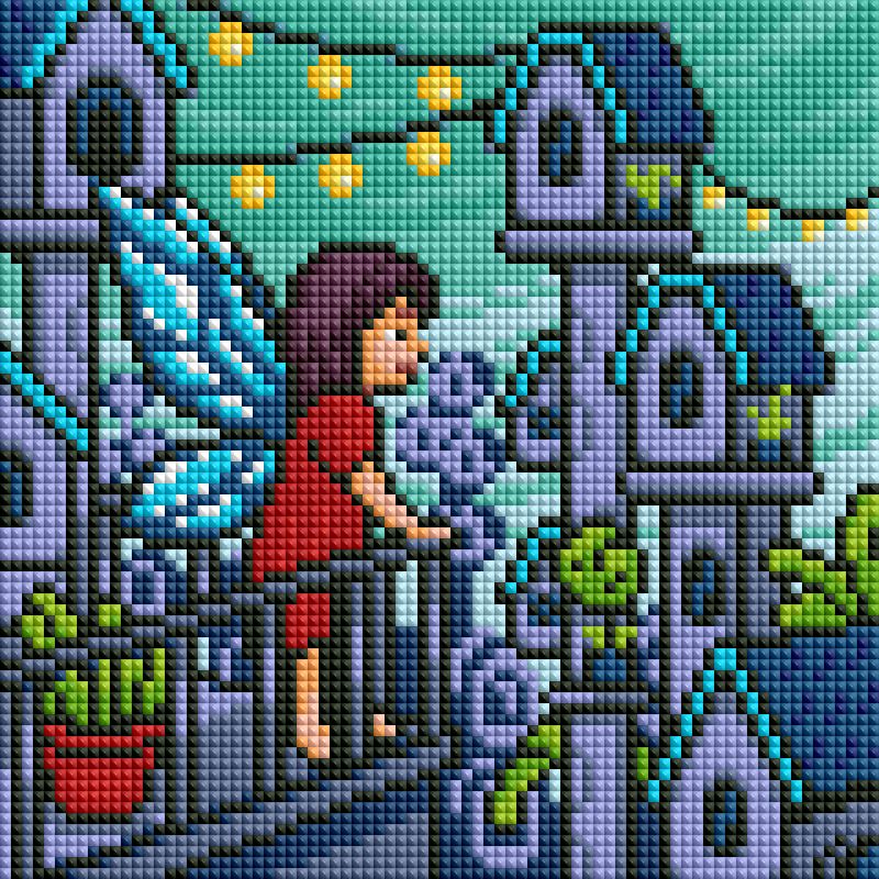 Four whimsical fairy-themed diamond art panels with colorful fantasy scenes and magical details
