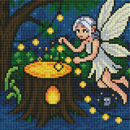 Four whimsical fairy-themed diamond art panels with colorful fantasy scenes and magical details