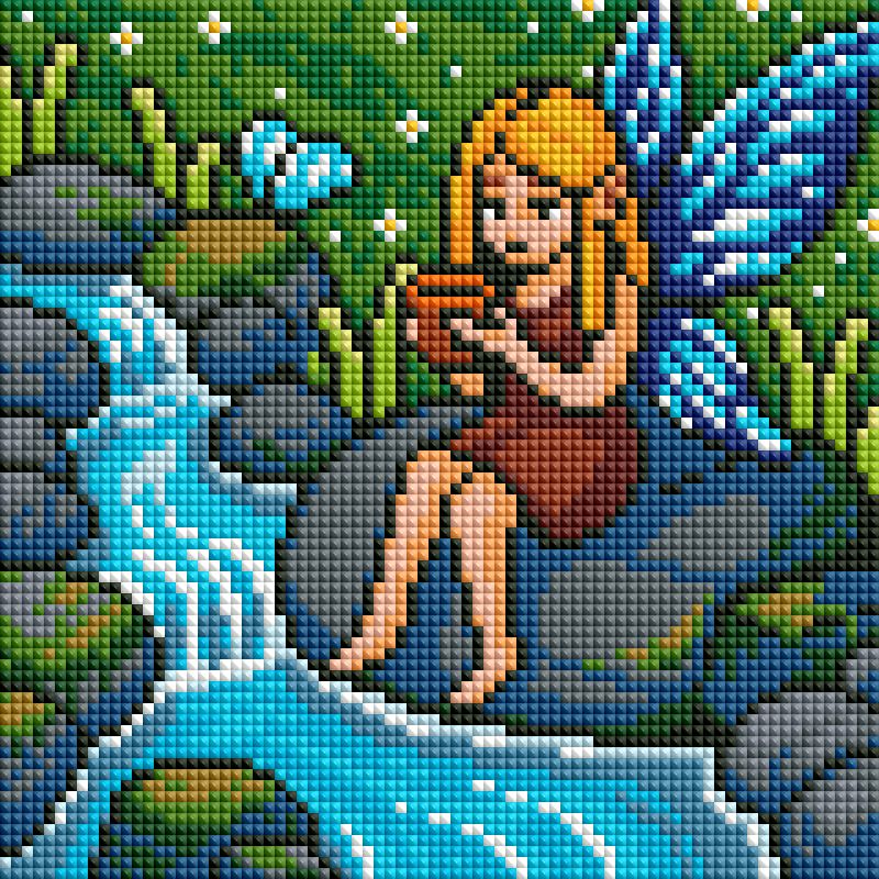 Four whimsical fairy-themed diamond art panels with colorful fantasy scenes and magical details