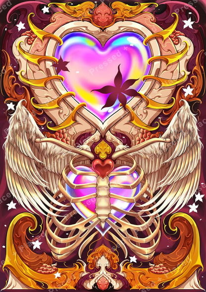 Ornate heart and wings fantasy diamond painting design with vibrant jewel tones