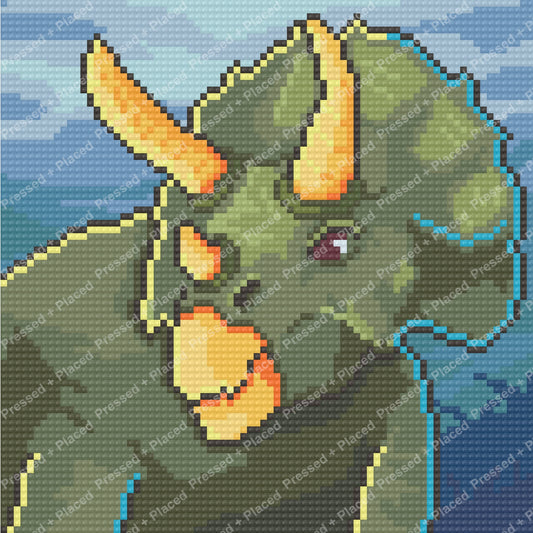 Green dragon head with gold horns and blue accents in pixel-style fantasy artwork