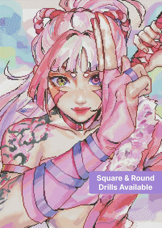 Anime-style pink-haired girl with pastel colors and expressive fantasy portrait details