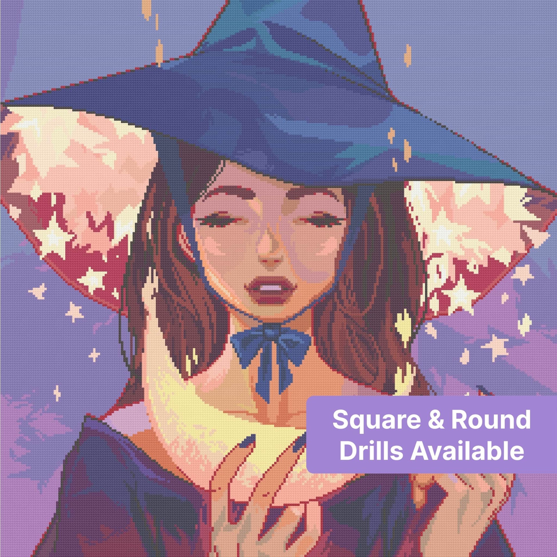 Fantasy woman portrait with starry hat, glowing light, and soft pastel tones