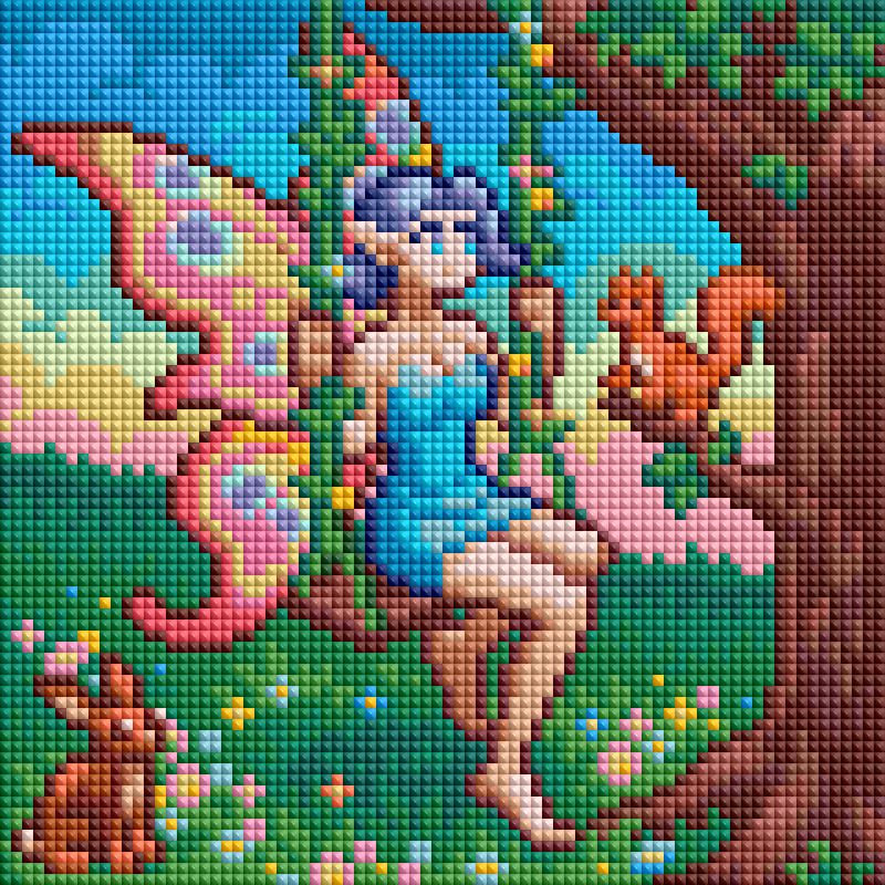 Four fantasy fairy diamond painting designs with pastel colors, unicorns, and magical midsummer scenes