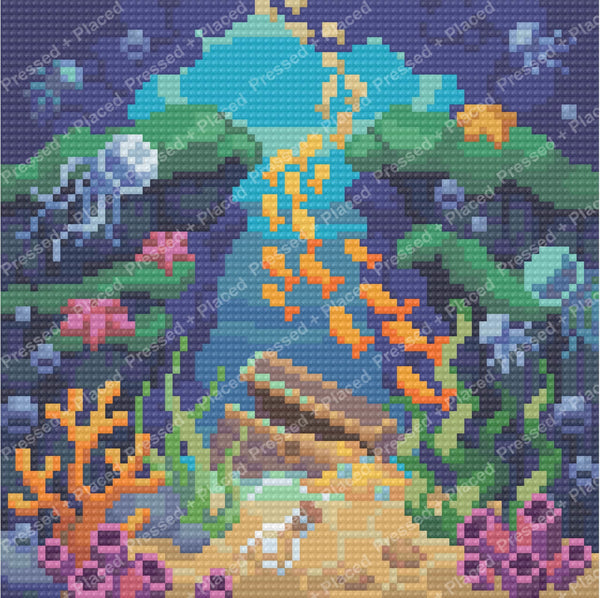 Mermaid in an underwater fantasy scene with coral, sea plants, and colorful ocean tones