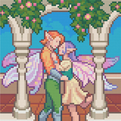 Four fantasy fairy diamond painting designs with pastel colors, unicorns, and magical midsummer scenes