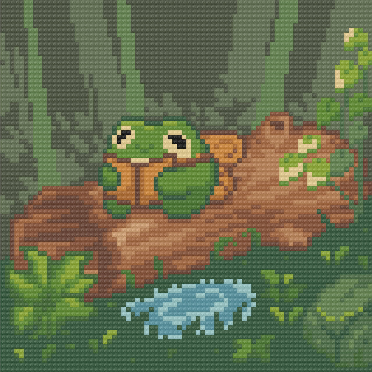 Four cute frog scenes in a whimsical cartoon-style diamond painting bundle