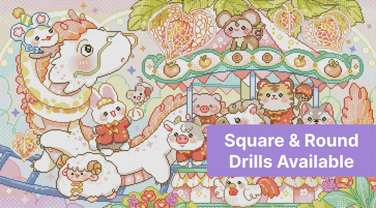 Cute kawaii animal carousel with pastel fantasy characters and heart details