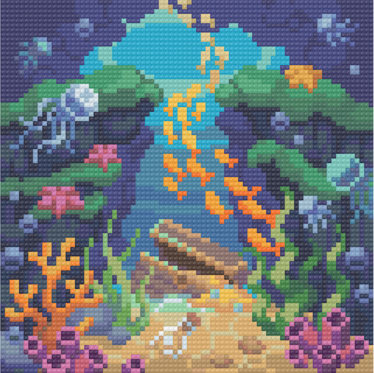 Four ocean-themed diamond painting scenes with octopus, shipwreck, and underwater ruins