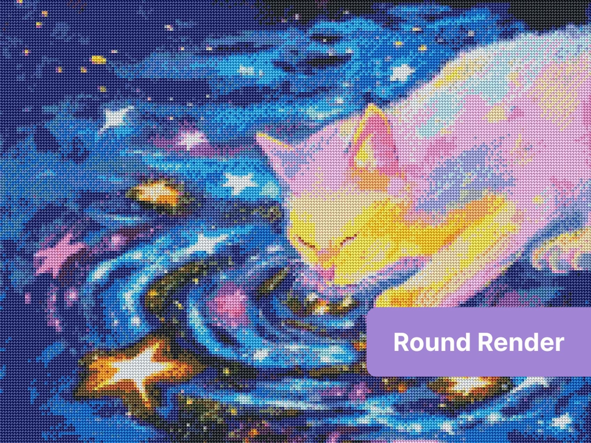 Colorful cosmic cat with stars and swirling galaxy background in fantasy style