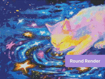 Colorful cosmic cat with stars and swirling galaxy background in fantasy style