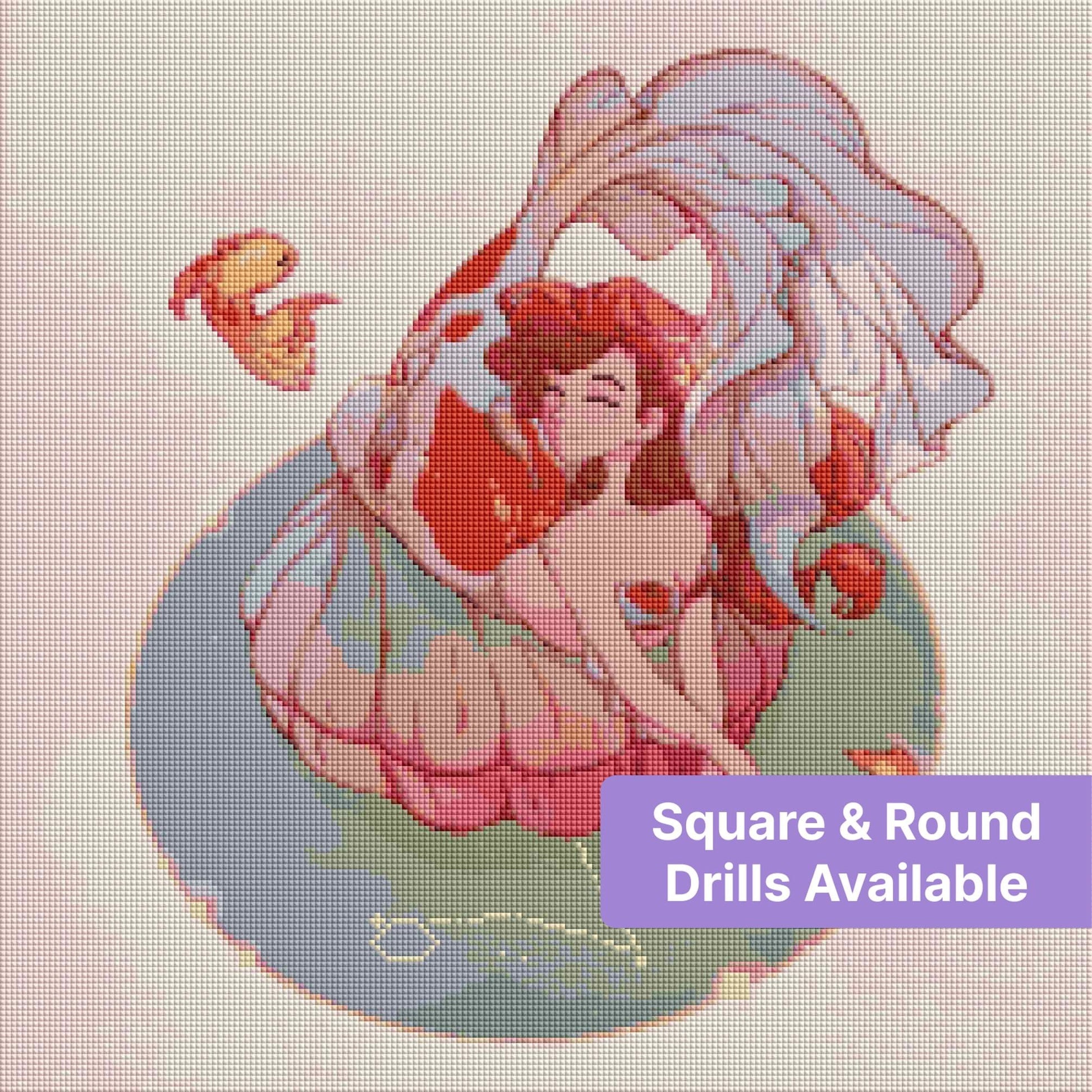 Mermaid girl with flowing fins and goldfish in soft pastel fantasy style