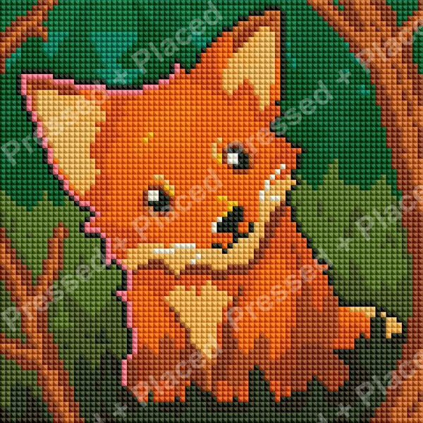 Cute orange fox diamond painting in a woodland forest style