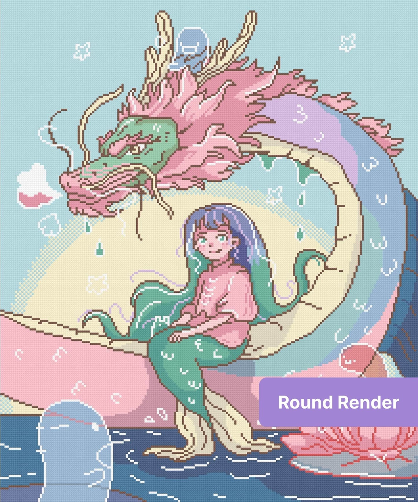 Fantasy girl sitting beside a pastel dragon in a whimsical anime style