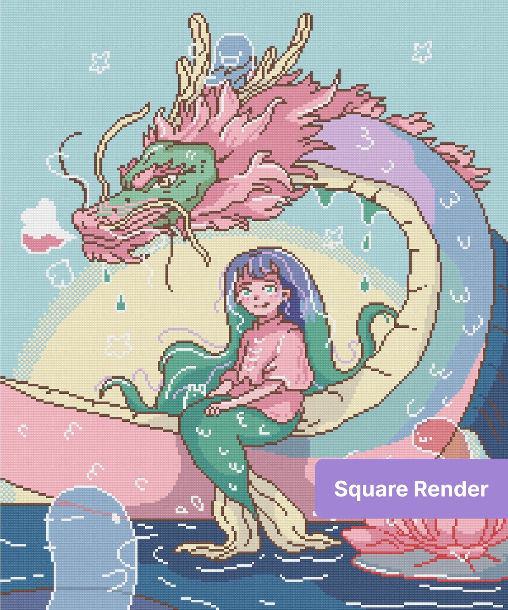 Fantasy girl sitting beside a pastel dragon in a whimsical anime style