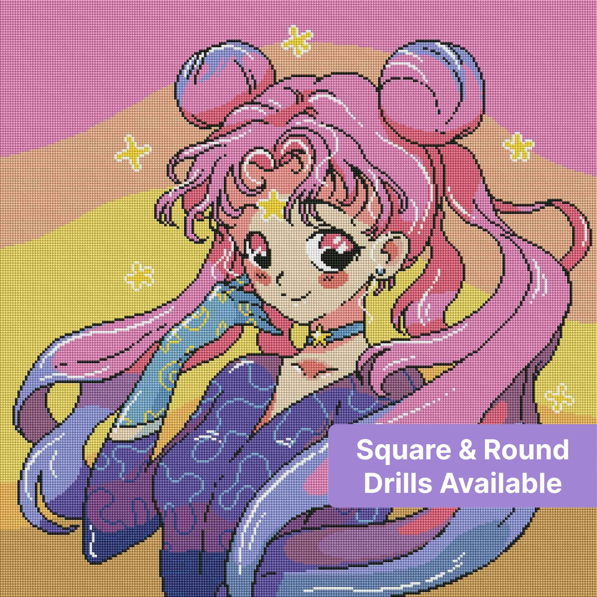 Cute anime girl with pink-purple hair, pastel colors, and star accents in kawaii style