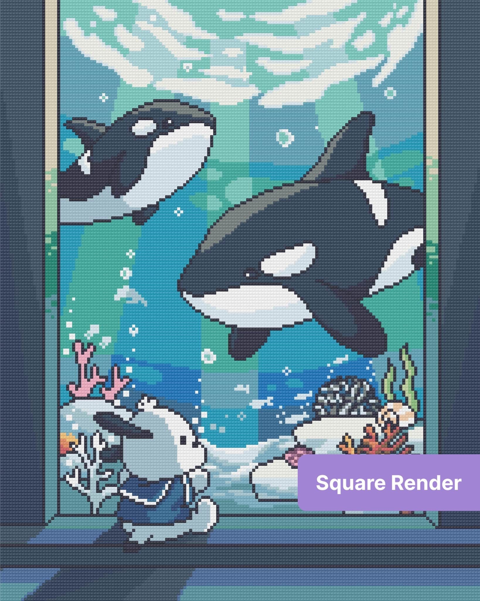 Orca and Bunny Underwater Diamond Painting Kit – Pressed + Placed