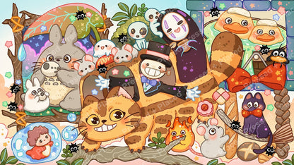 Cute kawaii animals in fantasy costumes with pastel colors and whimsical details