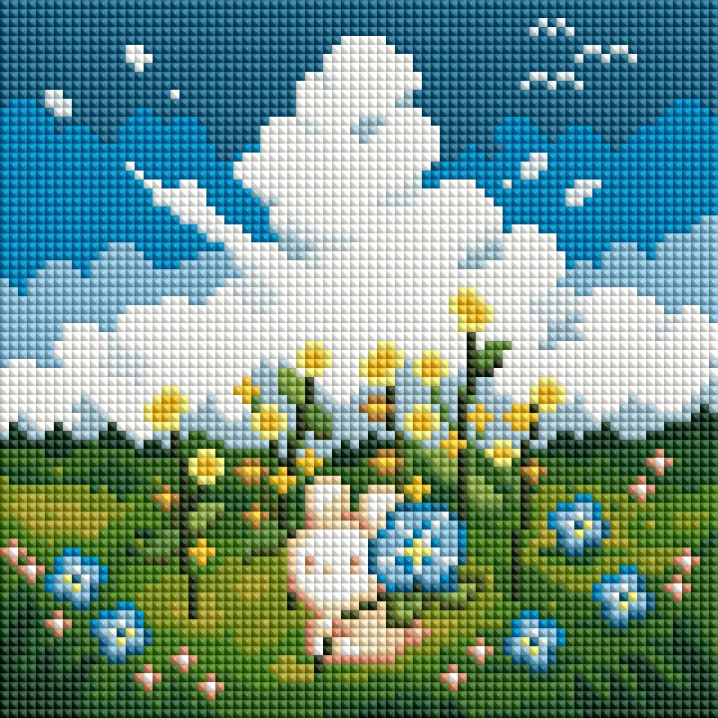 Four seasonal animal diamond painting scenes in a colorful storybook style with winter, spring, autumn, and summer themes
