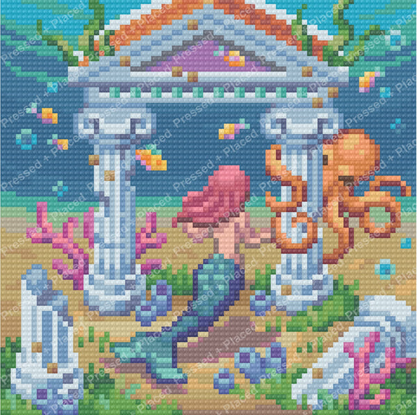 Mermaid underwater scene with coral, sea plants, and colorful fantasy details