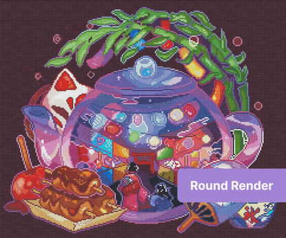 Anime-style fantasy tea party with glowing teapot, lanterns, and colorful dessert details